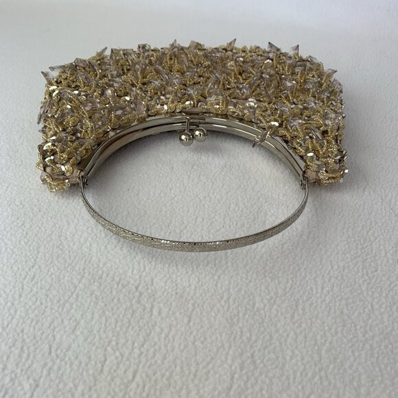 Prezzo Women's Gold Sequined Jeweled Cocktail Party Evening Purse Bag - Picture 7 of 9